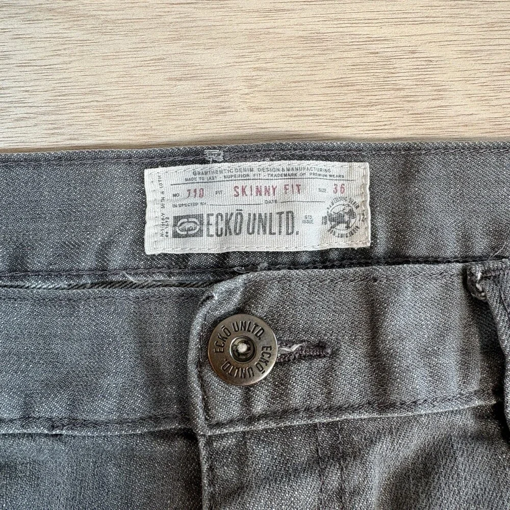 Ecko Unltd. Men's Skinny Fit Grey Denim Jeans Size 36 Vintage y2k